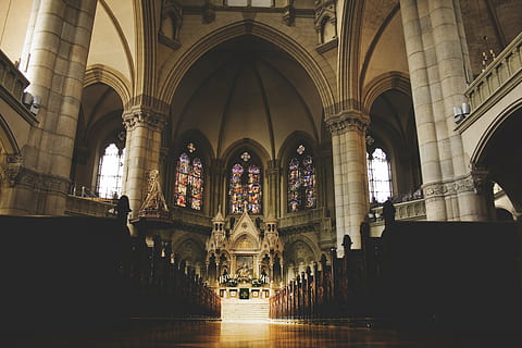 brown cathedral interior, church, inside, christian, catholic HD wallpaper