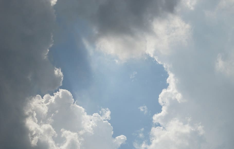 clouds, sky, heaven, weather, blue, dark, sun, sunlight, fluffy HD wallpaper