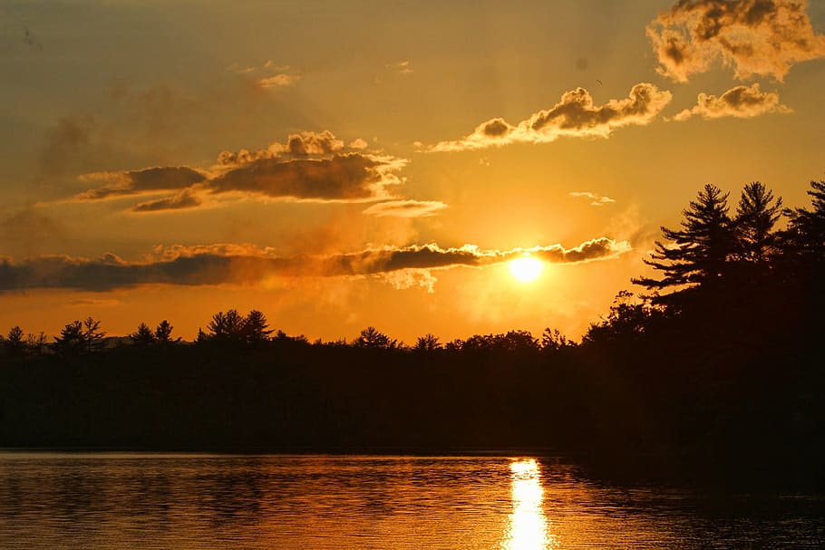 Sunset, Reflection, Sunrise, Water, sky, landscape, nature, HD wallpaper
