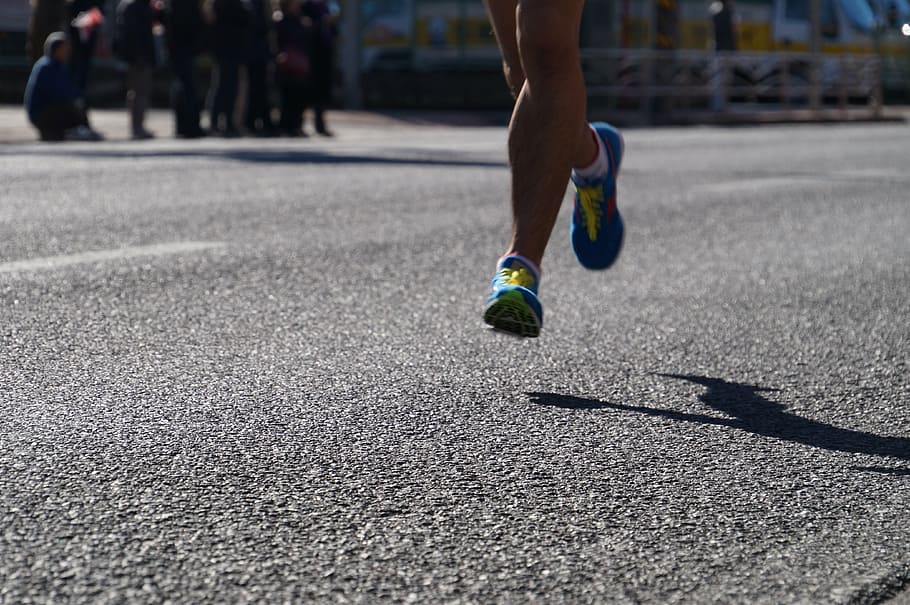 person wearing purple running shoes, marathon, ekiden, sport, HD wallpaper