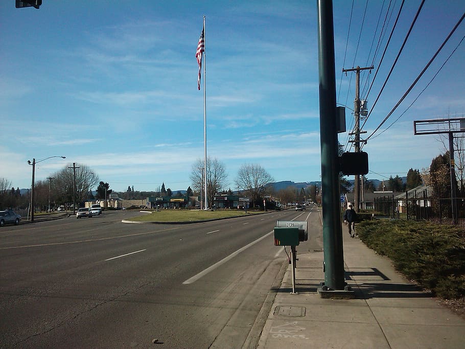 Flagpole on Pacific Avenue in Forest Grove, Oregon, photos, public domain HD wallpaper