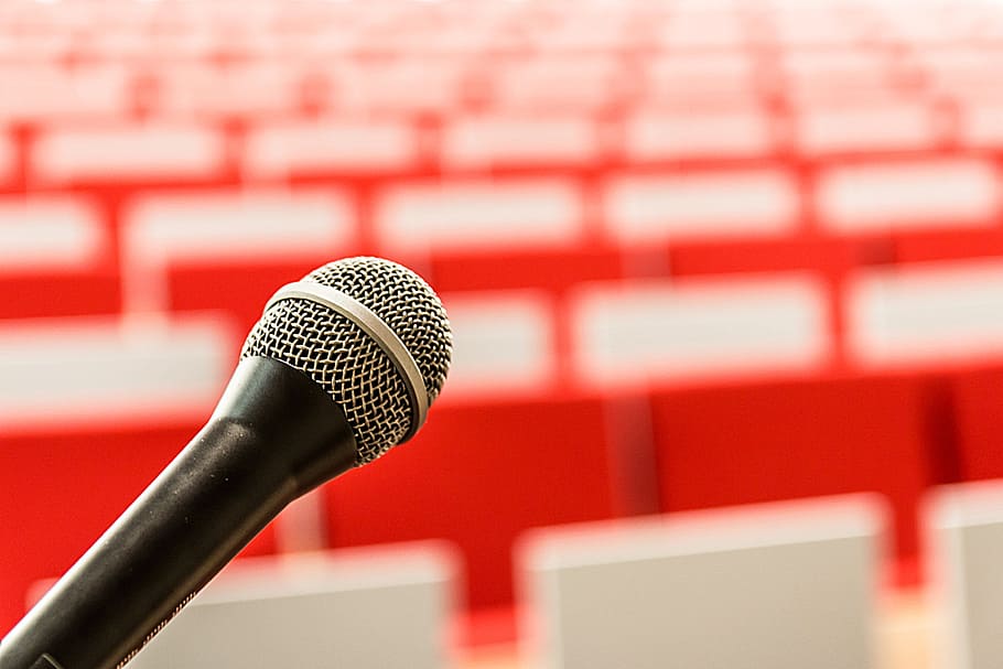 closeup photography of black microphone, it, lecture, entry HD wallpaper