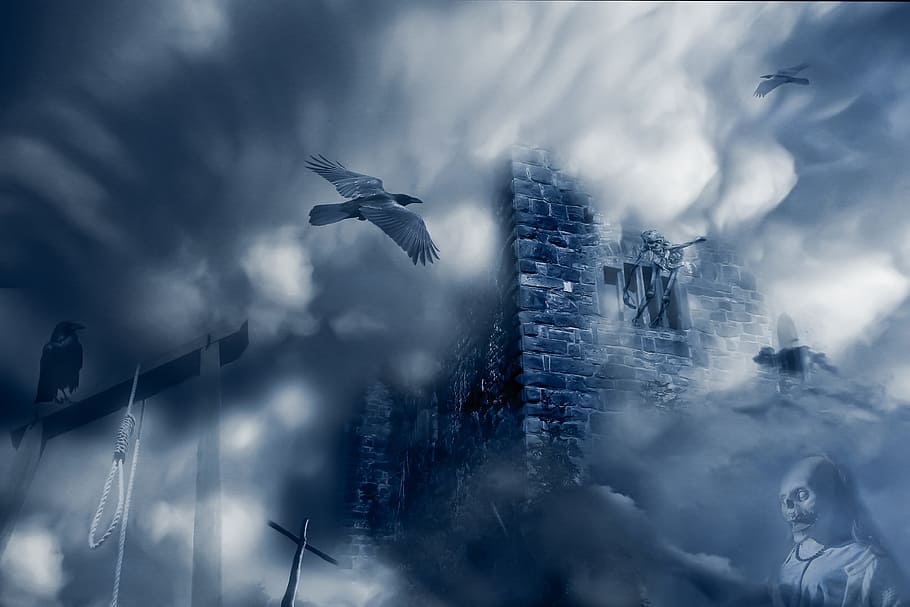 horror, gespenstig, weird, composing, gloomy, castle, cloud - sky, HD wallpaper