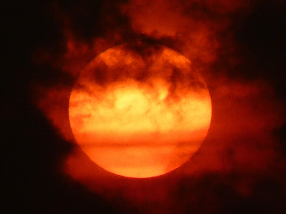sun, sunset, red, fire, sky, clouds, night, space, astronomy HD wallpaper