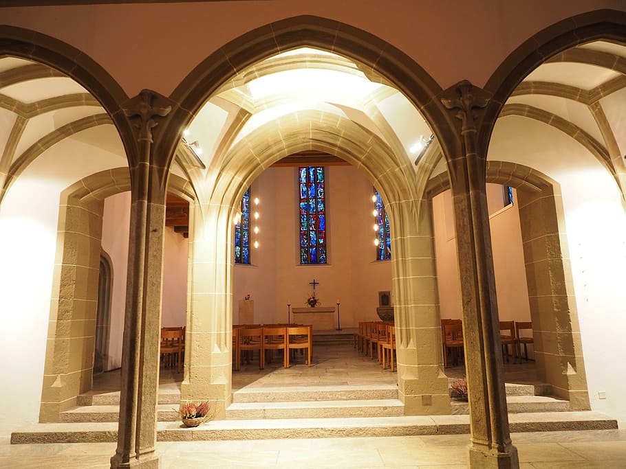 Church, Interior, Columnar, Arcade, altar, window, stadtkirche aarau HD wallpaper