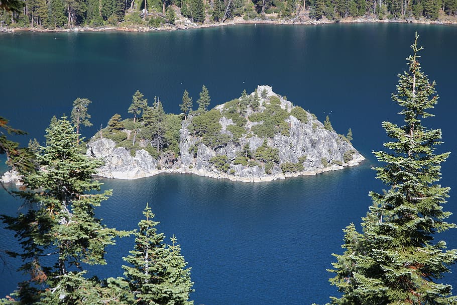 lake tahoe, emerald bay, water, island, landscape, wilderness