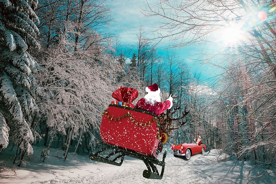 Santa Clous on sled, christmas, winter, merry christmas, festival, HD wallpaper