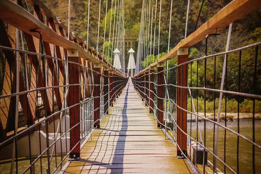wood, architecture, bridge, perspective, rustic, old wood, old building HD wallpaper