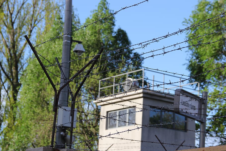 border, barbed wire, gdr, german, tower, closed, watchtower