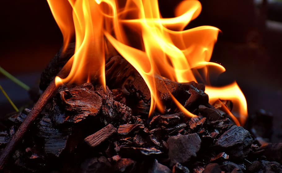 Fire, Flame, Carbon, Burn, Hot, Mood, campfire, fireplace, grill HD wallpaper
