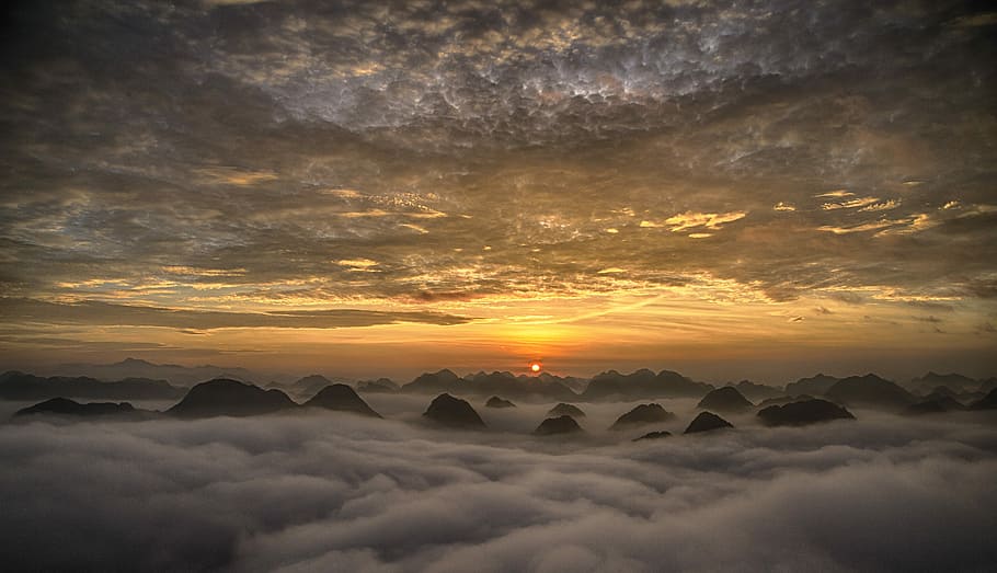 aerial view photography of mountain under nimbus clouds, vietnam, HD wallpaper