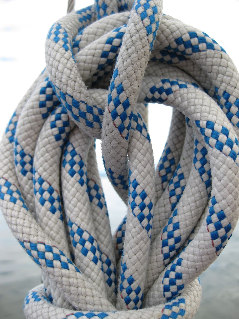 rope, knot, blue white, close-up, no people, strength, pattern HD wallpaper