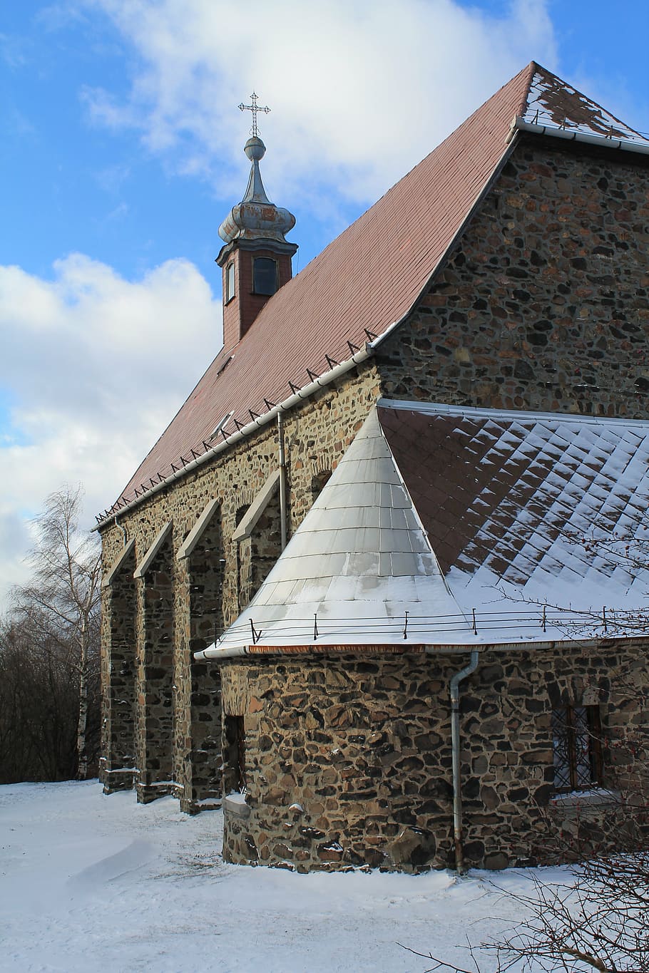 church, building, catholic, snow, cold temperature, building exterior HD wallpaper