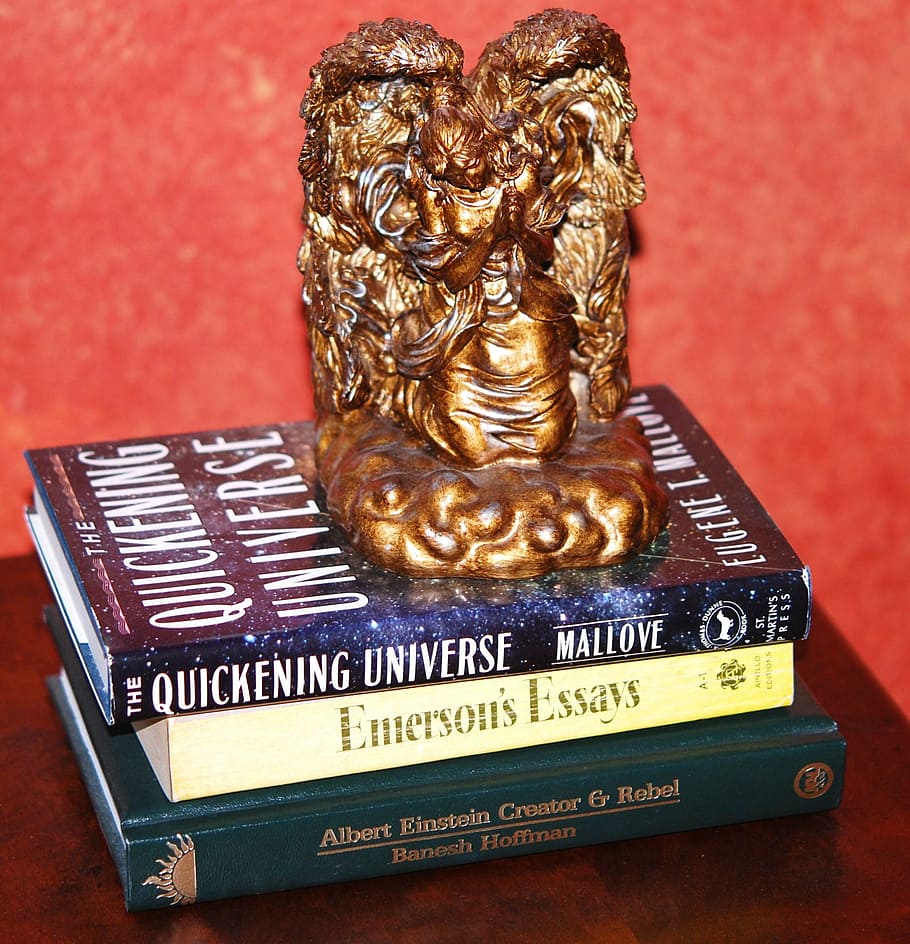 books, table, angel, library, harmony, knowledge, sculpture HD wallpaper