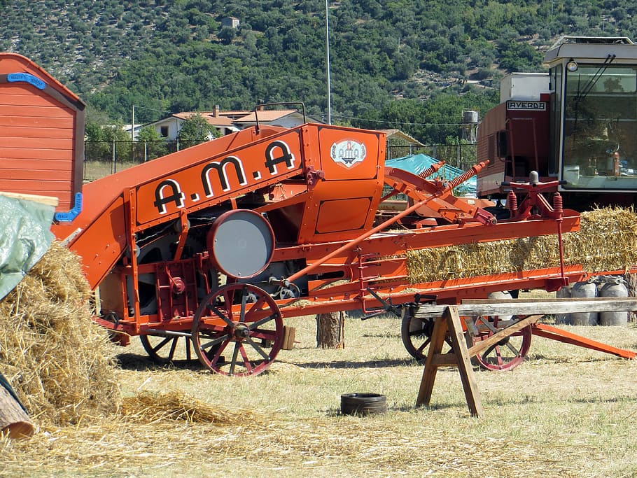 machine, agriculture, threshing, wheat, hay, mode of transportation HD wallpaper