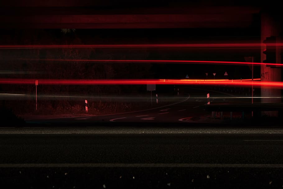 night, long term, exposure, red, black, bridge, back light HD wallpaper