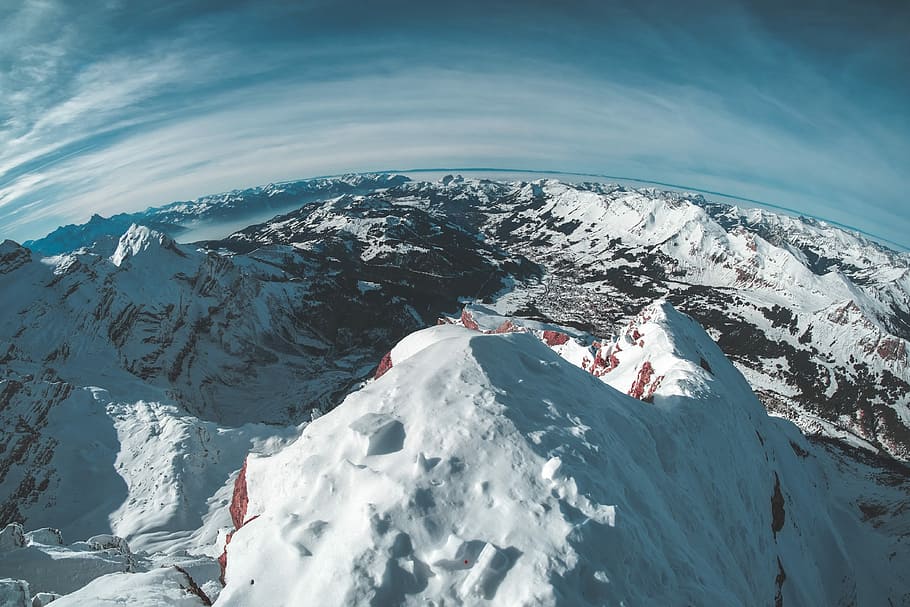S U M M I T L I F E, aerial photography of tip of snow-capped mountain