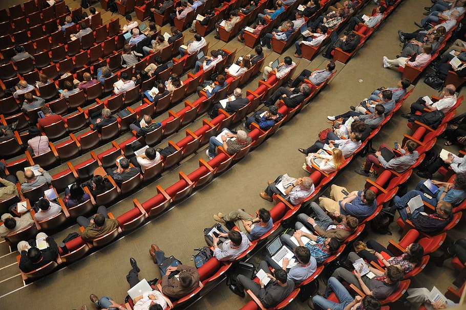 group of people sitted on chairs, event, auditorium, conference, HD wallpaper