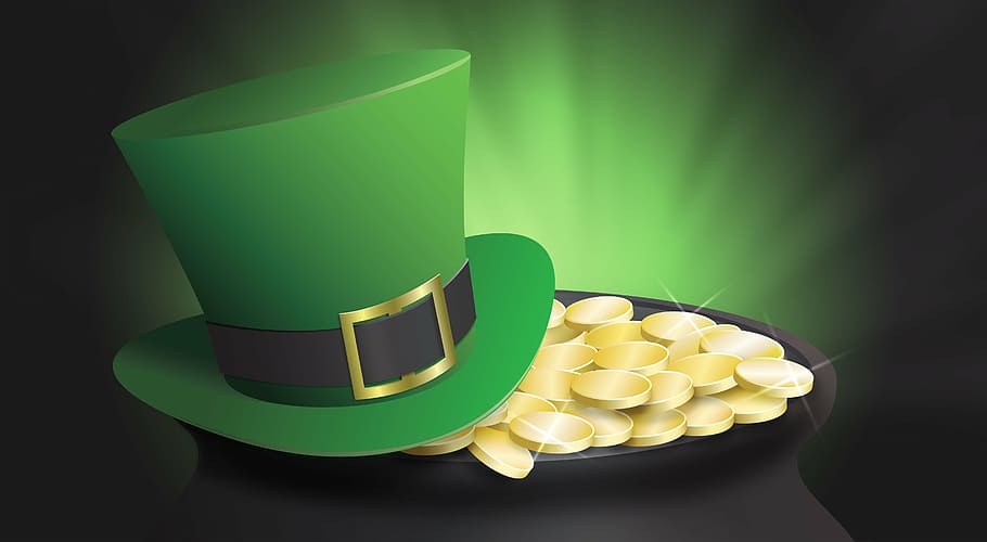 green hat, st patrick's day, top hat, pot of gold, saint patricks day