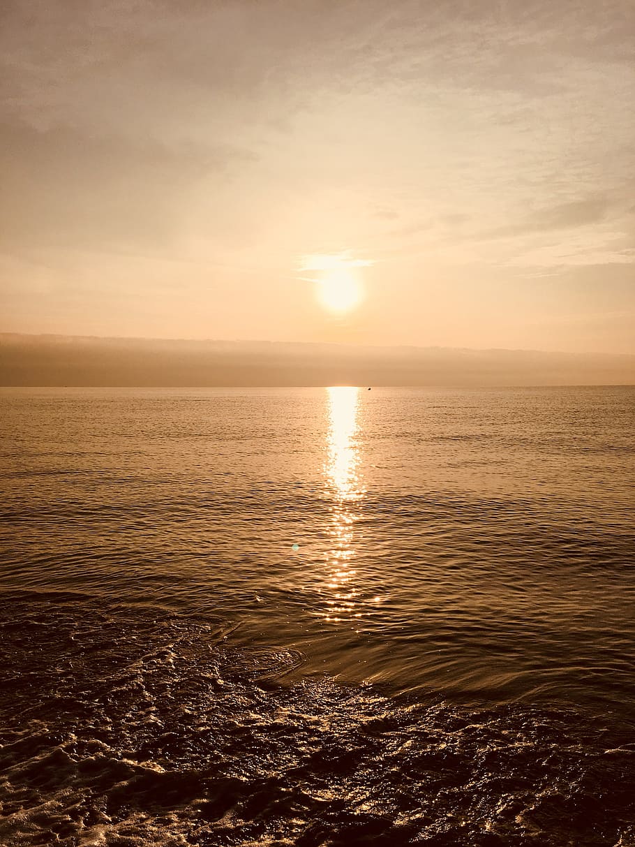 sea, sun, reflection, sky, dawn, horizon, water, beauty in nature HD wallpaper