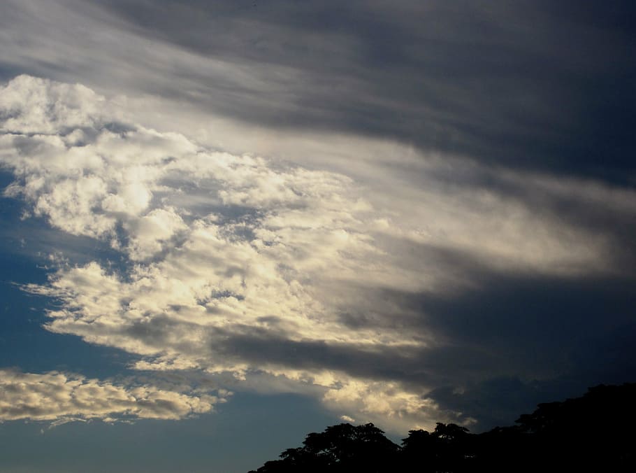 clouds, swept, streaked, clumped, white, shadow, light, sky HD wallpaper