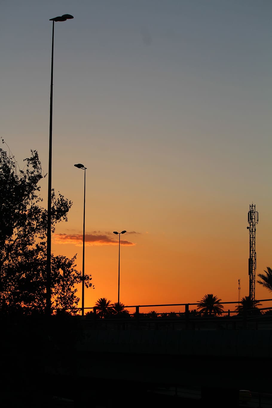 Bridge, Sunset, Orange, Travel, City, iraq, silhouette, street light