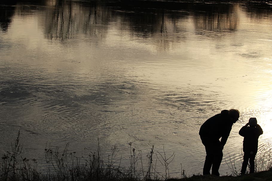 man and boy near at body of water, father, child, son, weser HD wallpaper