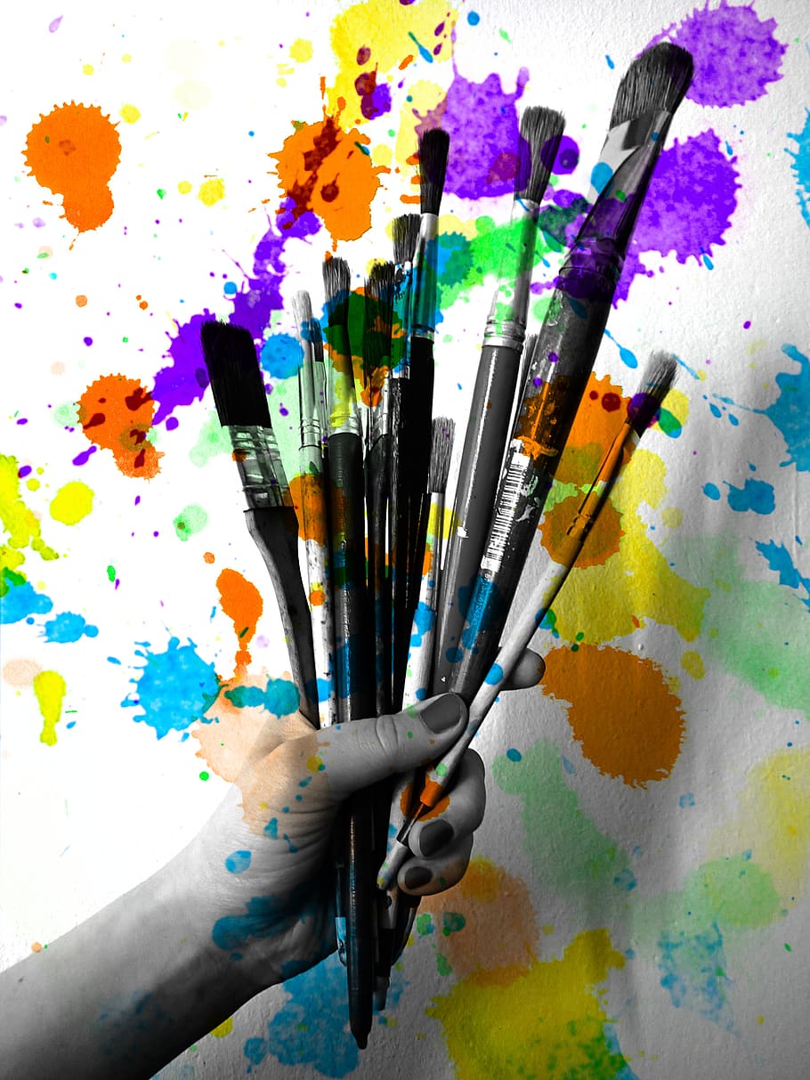 A Group Of Different Colors Of Paint And Brushes Background, Missing,  Paint, Art Background Image And Wallpaper for Free Download