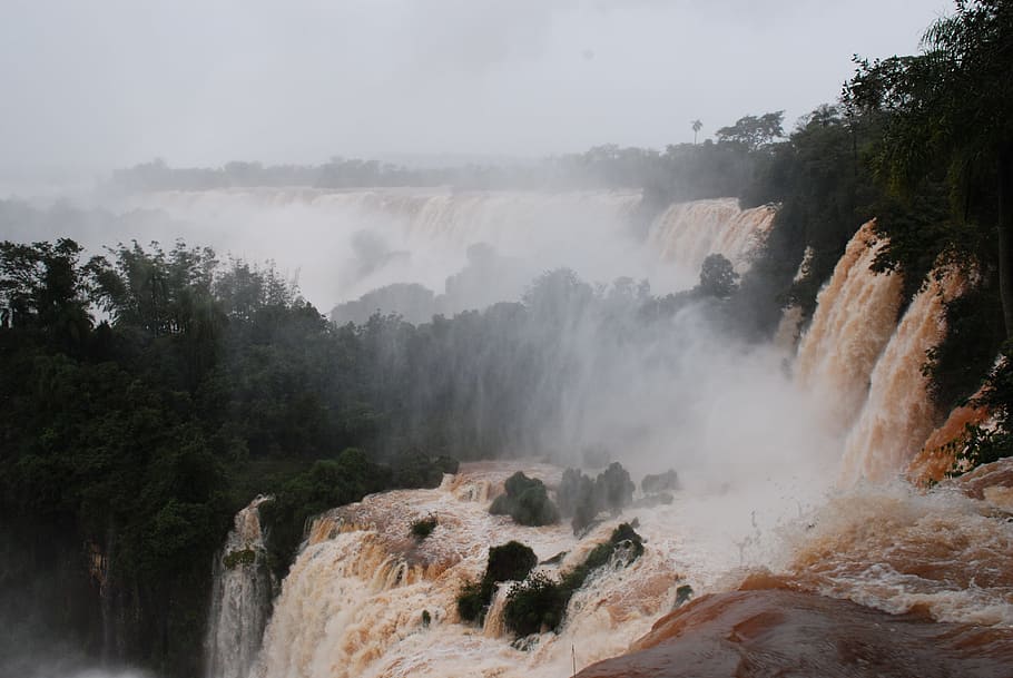 Waterfall, Falls, River, murky, cascade, flowing, scenery, rock HD wallpaper