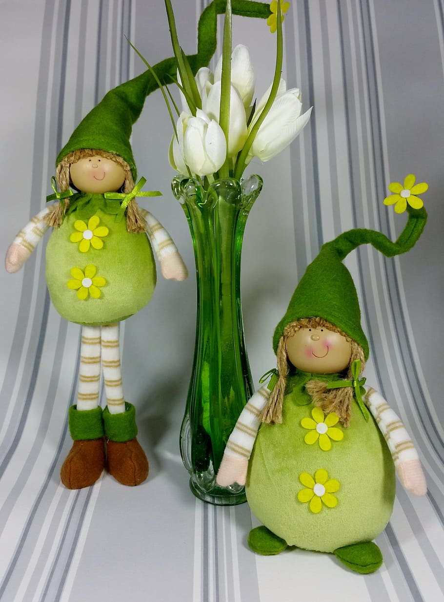 imp, green, spring, funny, cute, tulips, decoration, celebration HD wallpaper