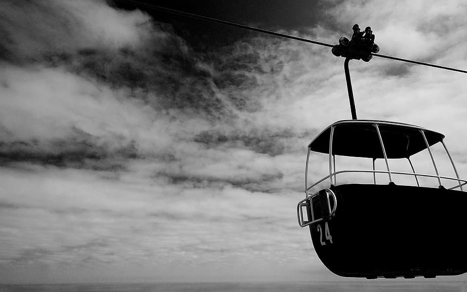 funicular, black, white, landscape, nature, art, black and white HD wallpaper