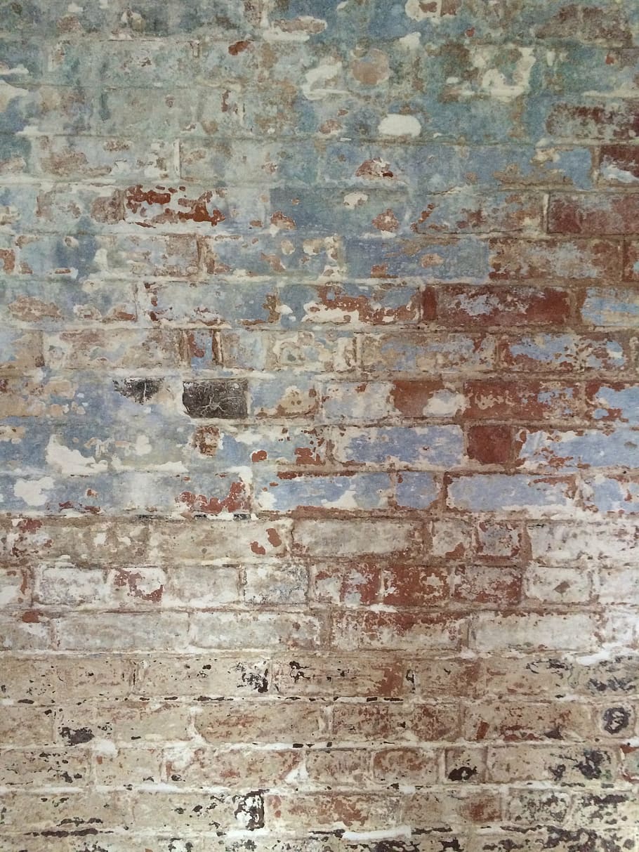 old, paint, wall, flaking, blue, red, brick, backgrounds, wall - Building Feature HD wallpaper