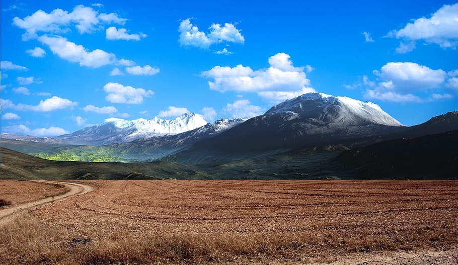Sky, Cloud, Azure, Mountains, Cornfield, image view, the landscape HD wallpaper