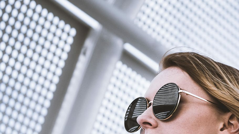 woman wearing round black sunglasses, untitled, person, reflection HD wallpaper