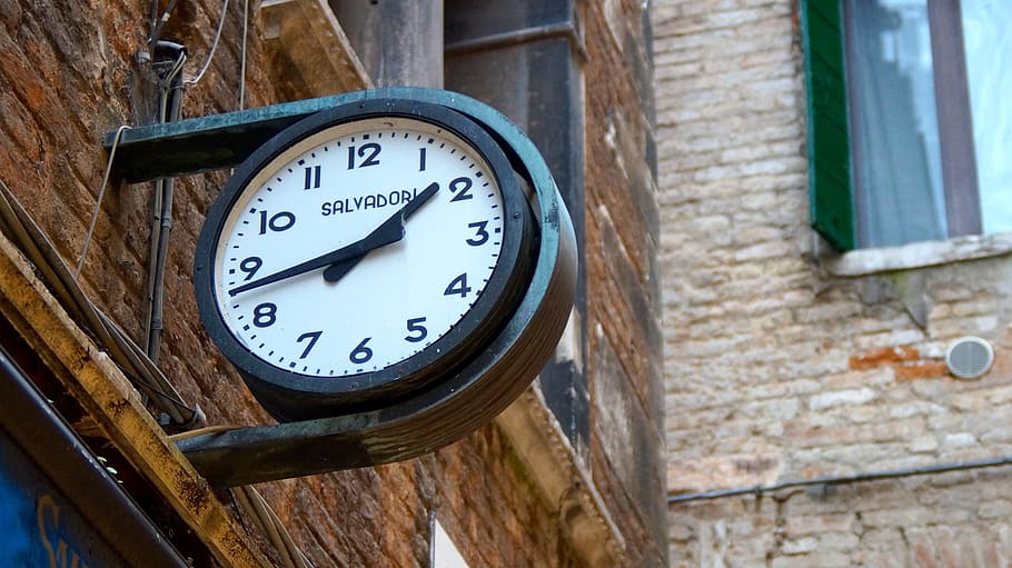 clock, timepiece, outdoors, round, minutes, hours, vintage HD wallpaper