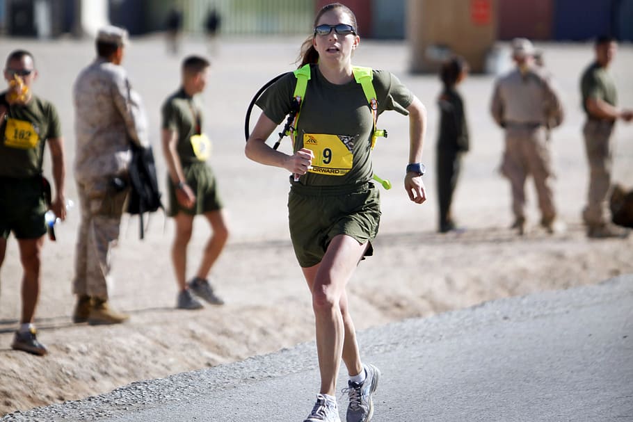 woman running with number 9, runner, race, competition, female HD wallpaper