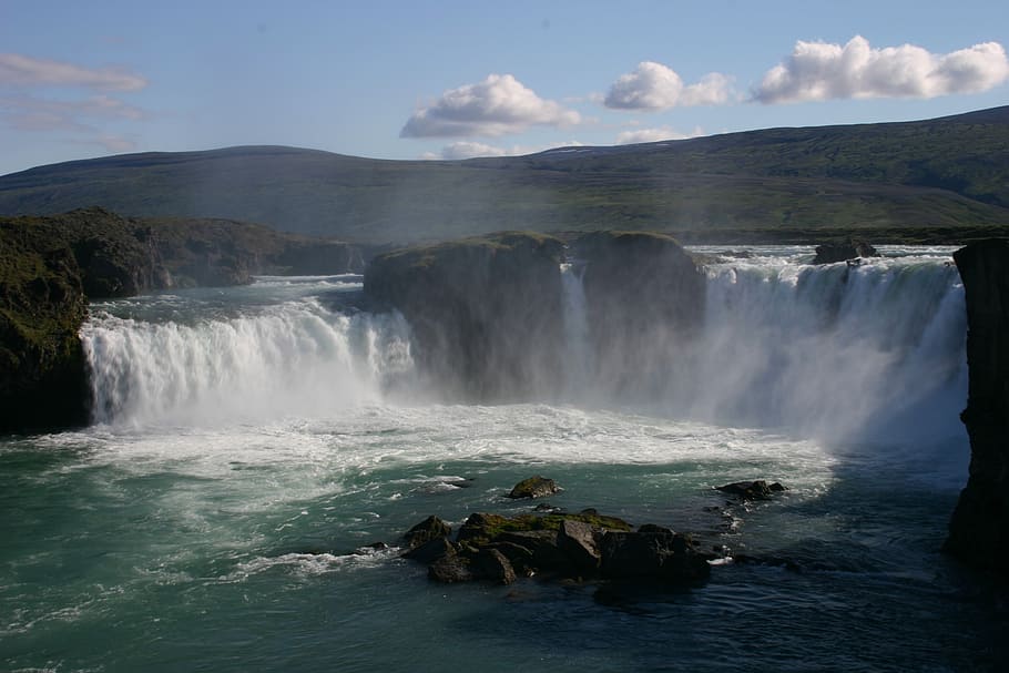 waterfall, scenic, rock, outdoors, travel, landscape, falls HD wallpaper