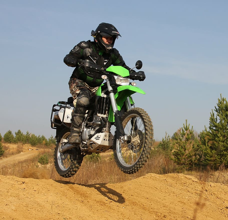 motorcycles, flight, sky, extreme, motorcycling, helmet, transportation HD wallpaper