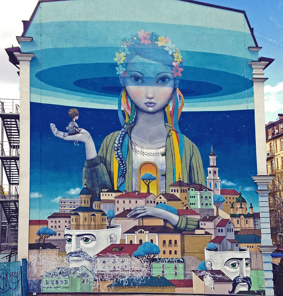 Kiev, Ukraine, Mural, hauswand, street art, architecture, famous Place, HD wallpaper