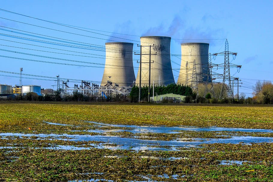 power station, electricity, cooling tower, energy, industry, HD wallpaper
