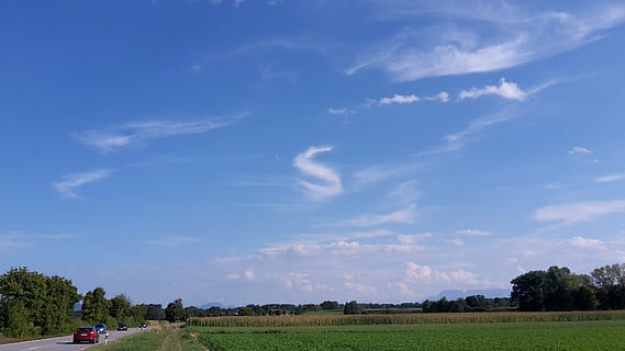 clouds, blue, sky, letter, cloud - sky, landscape, plant, environment HD wallpaper