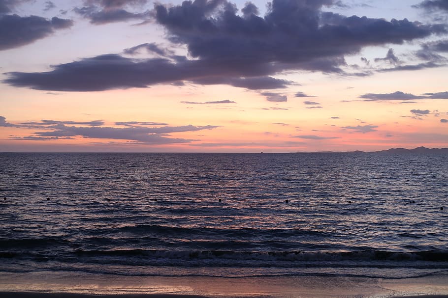 sunset, beach, ocean, sea, sky, water, beauty in nature, cloud - sky HD wallpaper