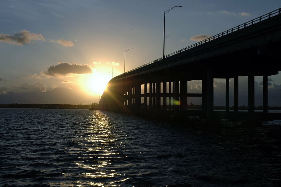 bridge, key biscayne, sunrise, florida, miami, bay, sea, summer, HD wallpaper