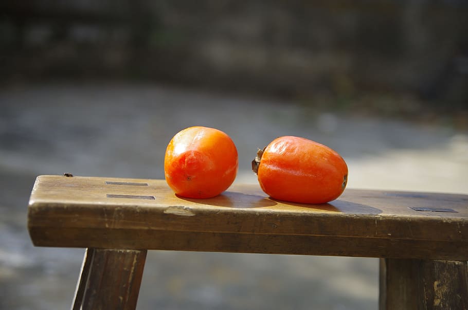 Persimmon, Fruit, Outdoor, Bench, food, freshness, ripe, vegetable HD wallpaper