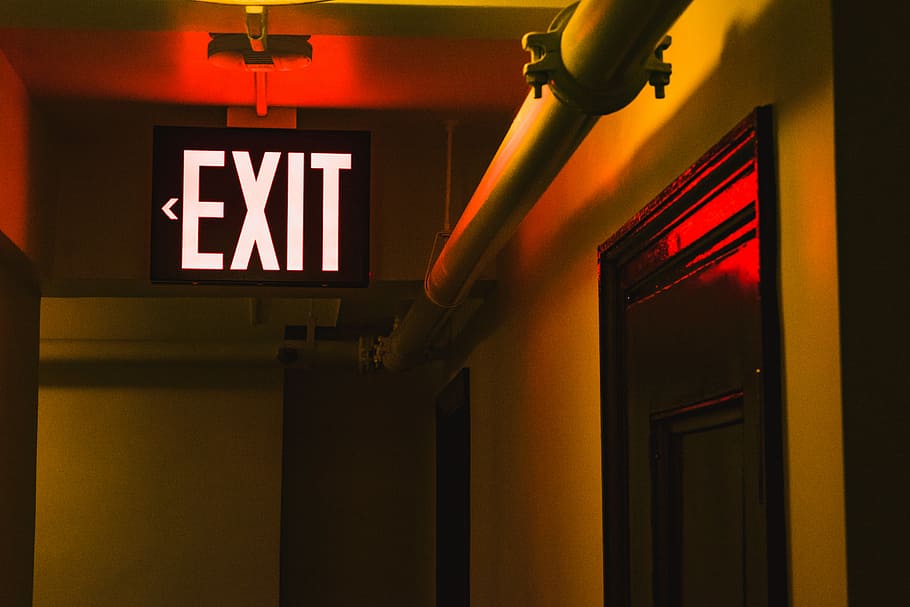 Exit LED sign, turned on exit signage, light, red, text, communication HD wallpaper