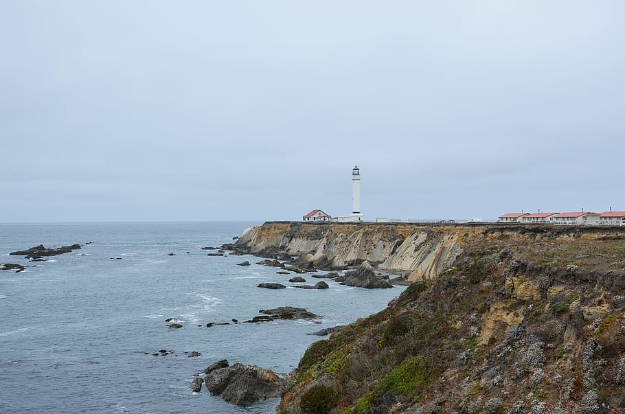 usa, america, california, lighthouse, coast, pacific, pacific coast, HD wallpaper