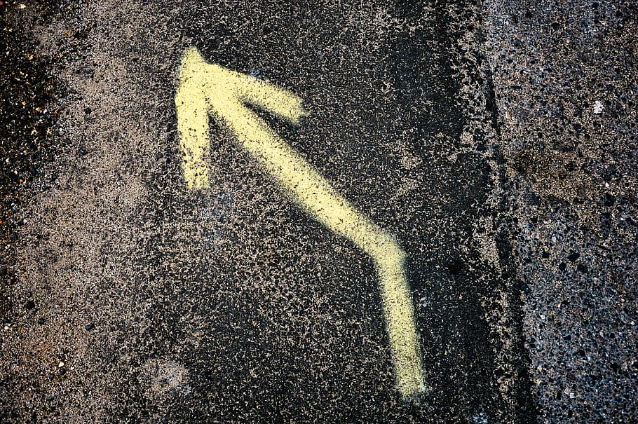 Yellow Left Arrow Sign on Black and Grey Surface, asphalt, road HD wallpaper
