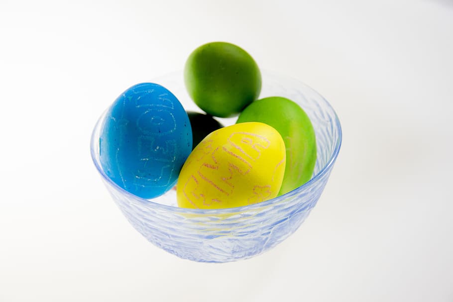 Ester, Eggs, Yellow, Green, Easter, ester eggs, blue, decoration, HD wallpaper