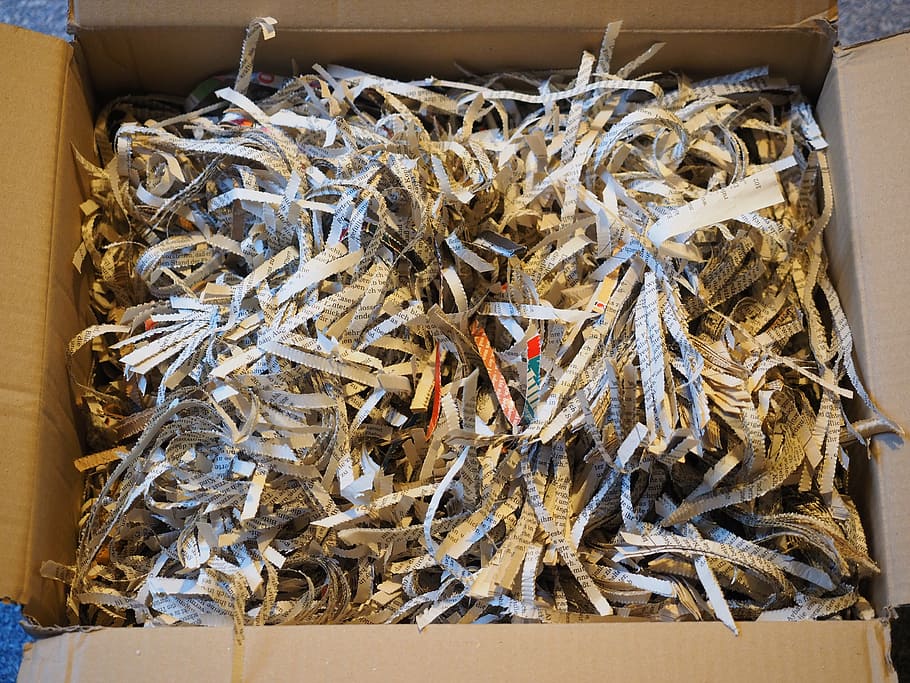 brown box, shredder, crushed, paper, flakes, paper strip, shredded HD wallpaper