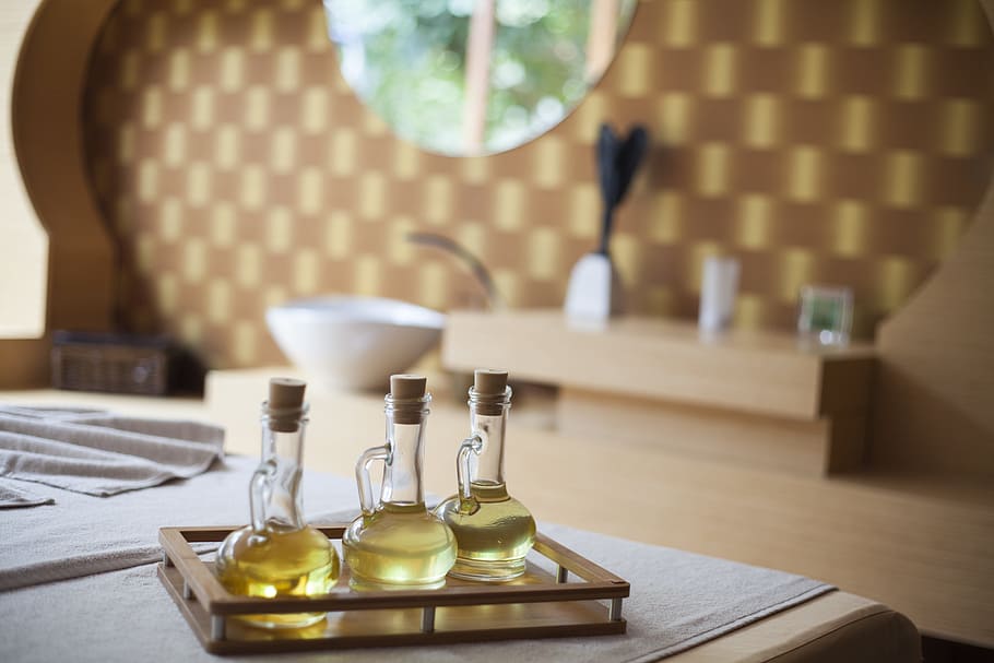 wood, table, inside, design, glass items, indoors, oil, room HD wallpaper